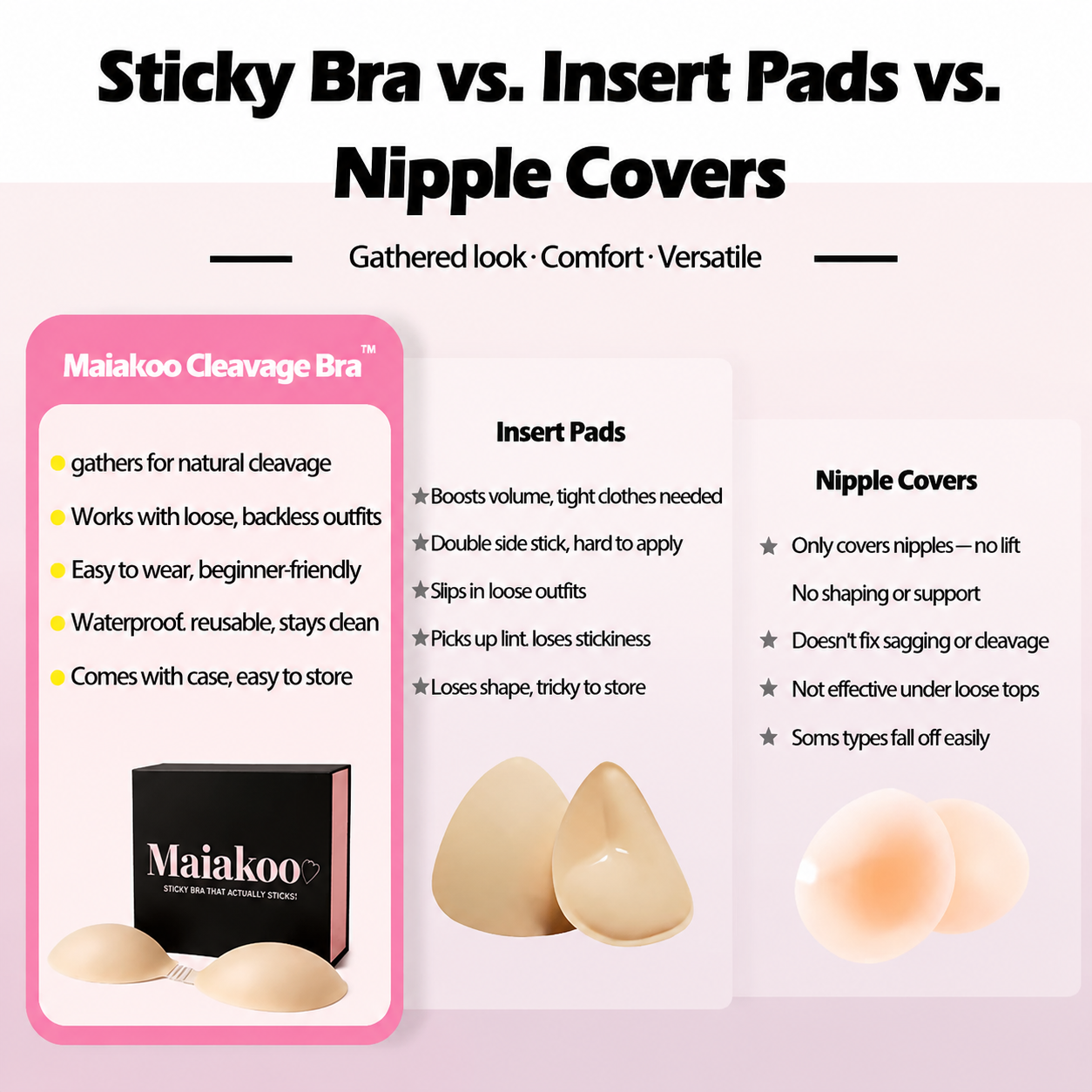 💥Maiakoo® Strapless Bra Push Up Sticky Bra, Adhesive Push Up Bra, Cleavage Bra