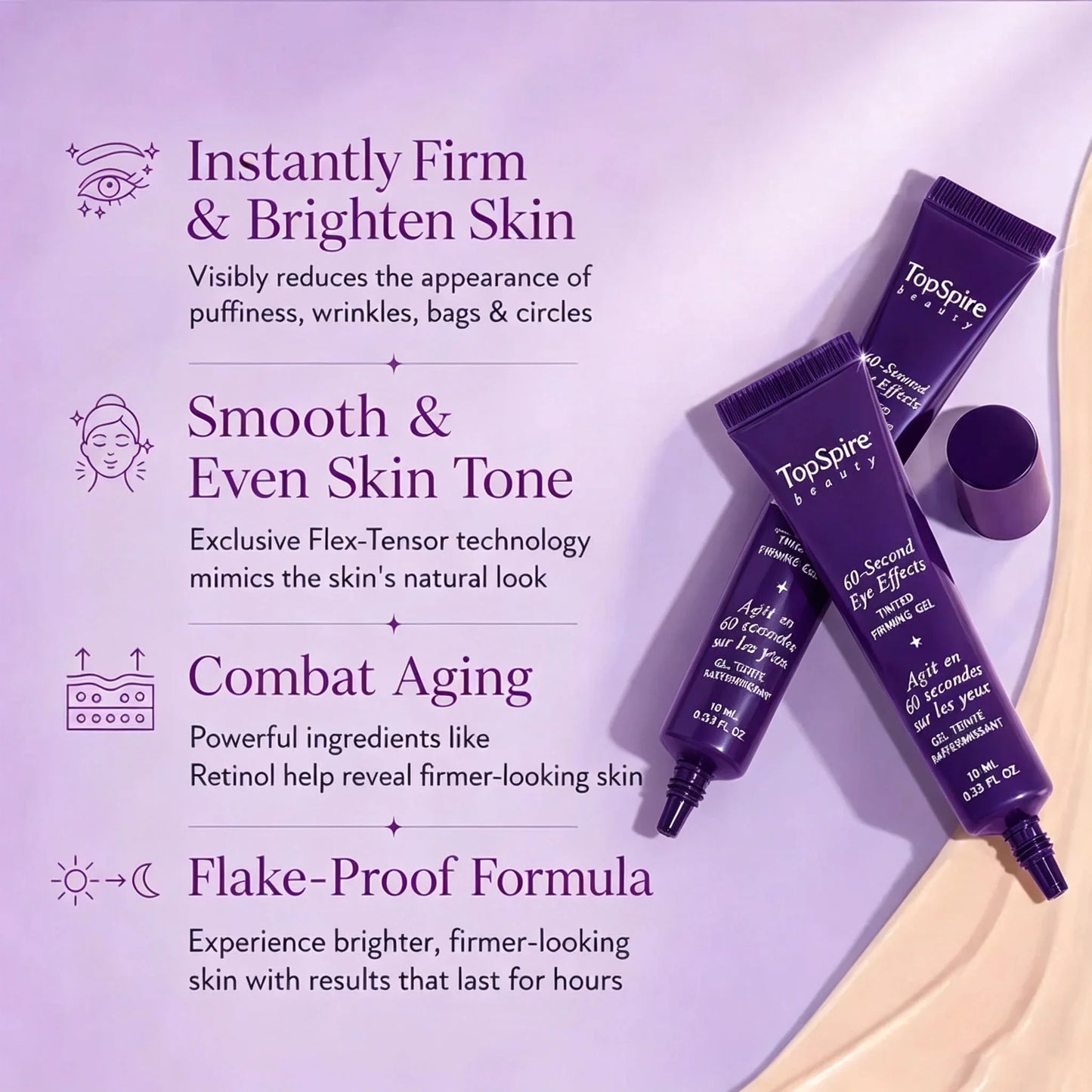 TopSpire 60 Second Effects Tinted Firming Gel - Under Eye Cream For Puffiness And Bags Under Eyes
